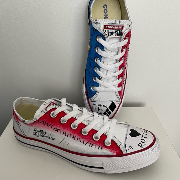 Custom Hand Painted Harley Quinn Inspired Converse All Star Sneakers - Picture 2 of 6